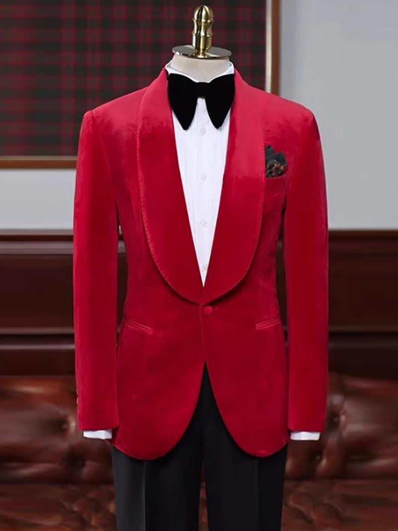 Red 2-piece single-breasted Shawl Lapel suit