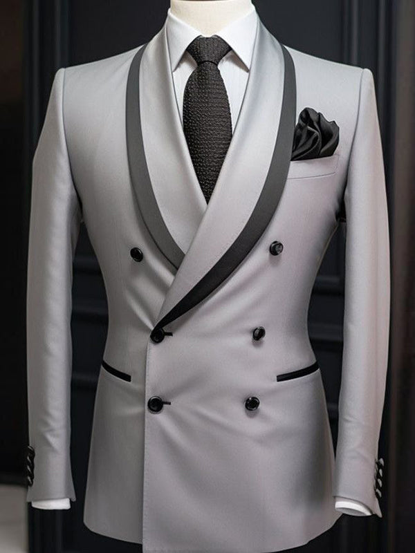 Grey 2-piece double-breasted Shawl Lapel suit