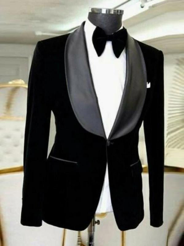 Black 2-piece 1-button Shawl Lapel suit