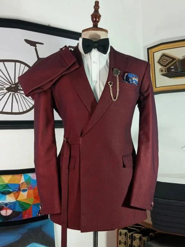 Burgundy 2-piece lace-up Notch Lapel suit