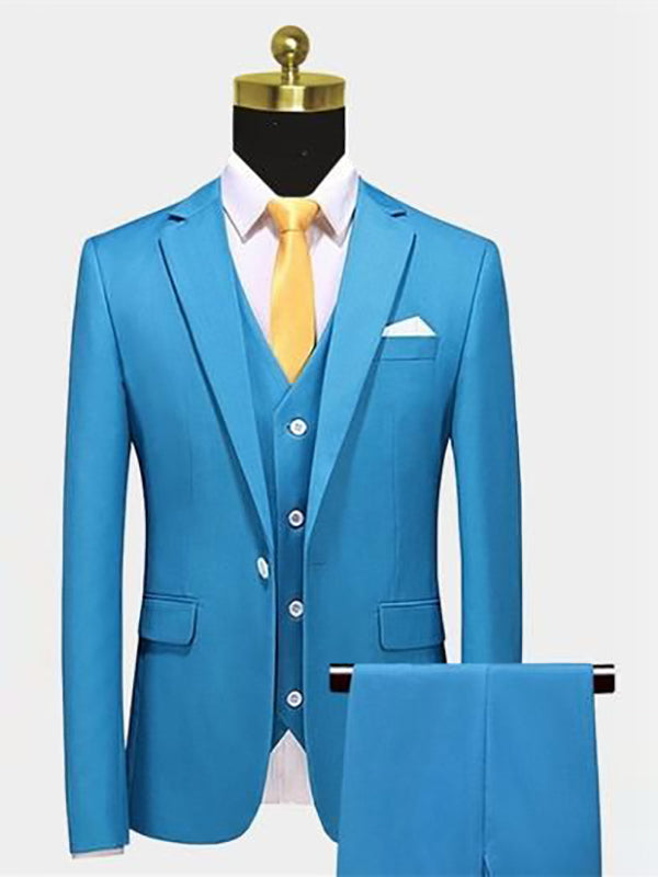 Blue 3 Piece Single Breasted Notch Lapel suit