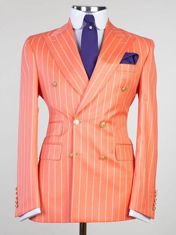 Orange Striped 2 Piece Double Breasted Peak Lapel suit