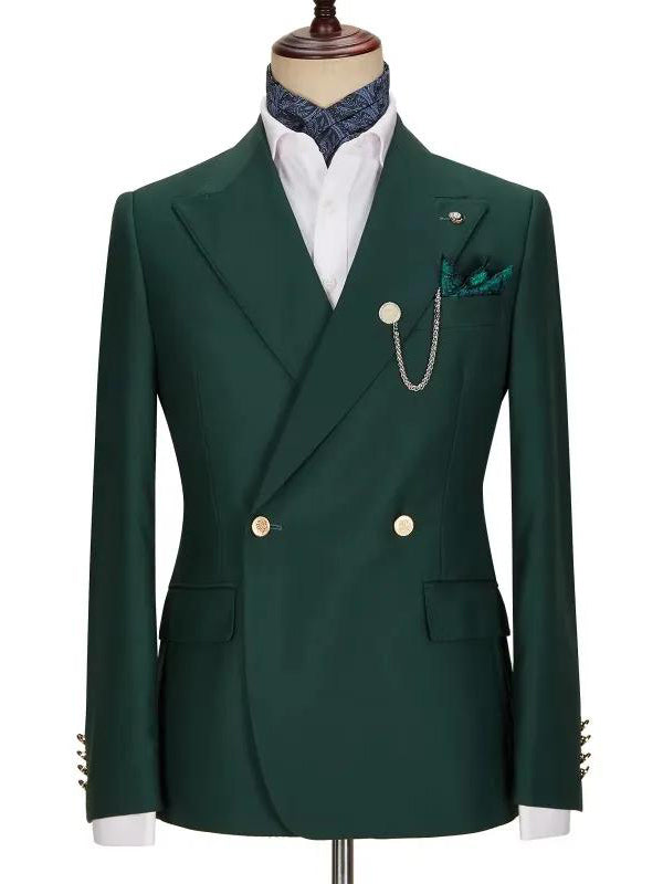 Green 2-piece double-breasted Peak Lapel suit