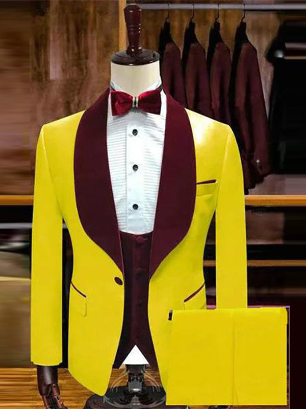 Yellow 3-piece Single-breasted Shawl Lapel suit
