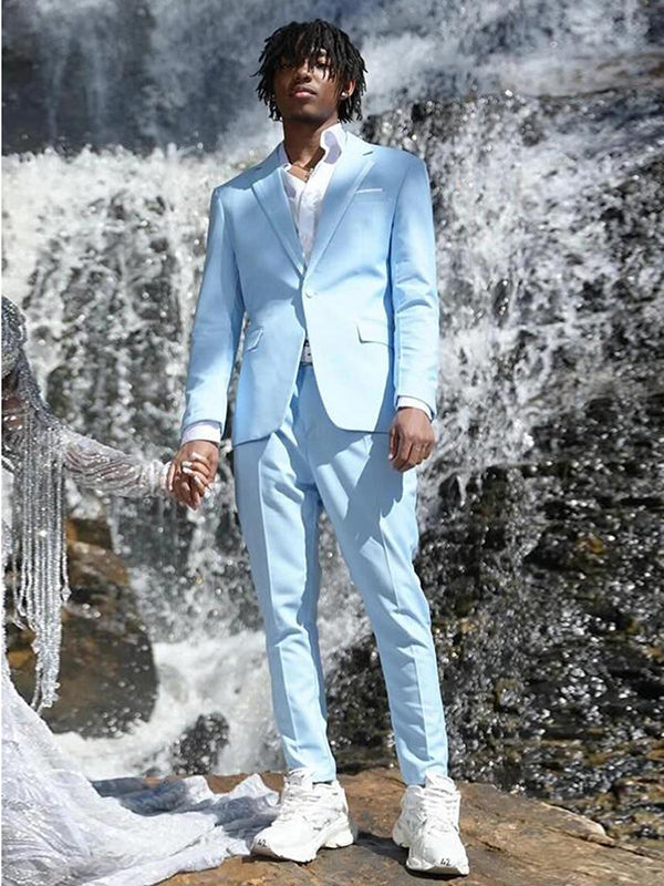 Blue 2-piece Single-breasted Notch Lapel suit