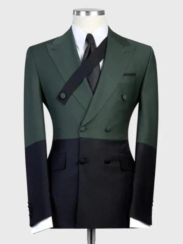 Green and black 2-piece double-breasted Peak Lapel suit