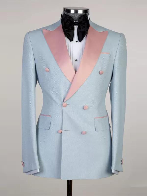Blue 2-piece Double-breasted Peak Lapel suit