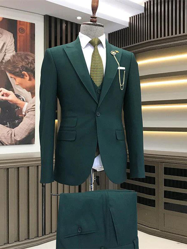 Green 2-piece single-breasted Peak Lapel suit
