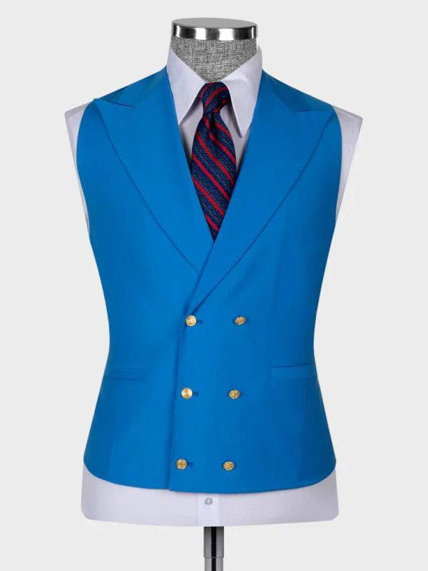 Blue 3-piece Single-breasted Peak Lapel suit