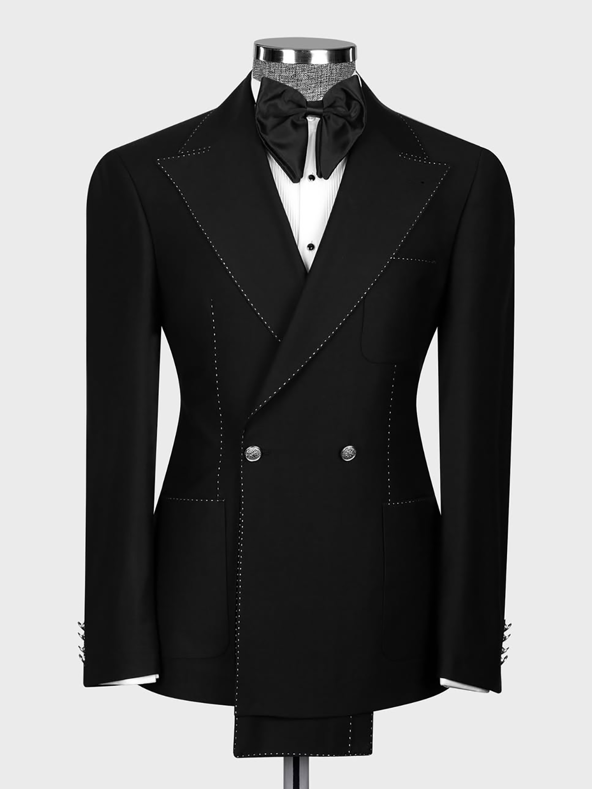 Black 2 piece Double-breasted Peak Lapel suit