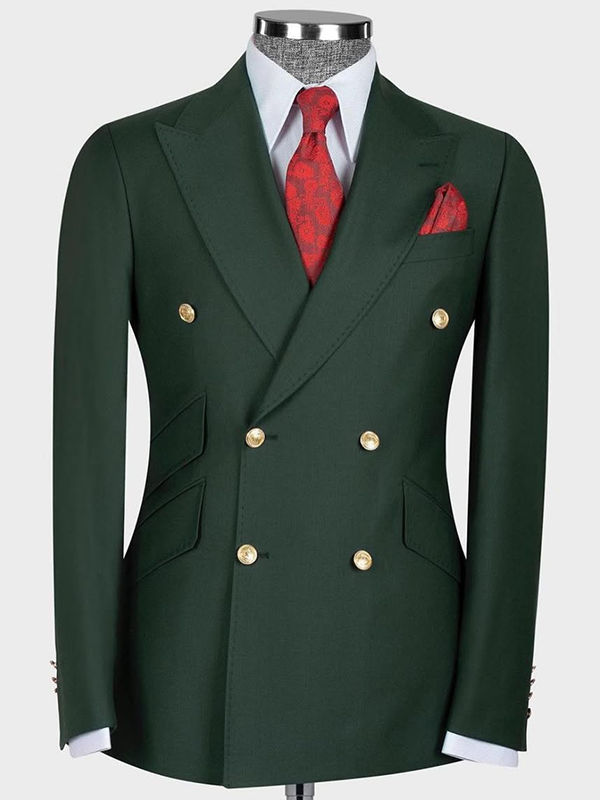 Green 2-piece double-breasted Peak Lapel suit
