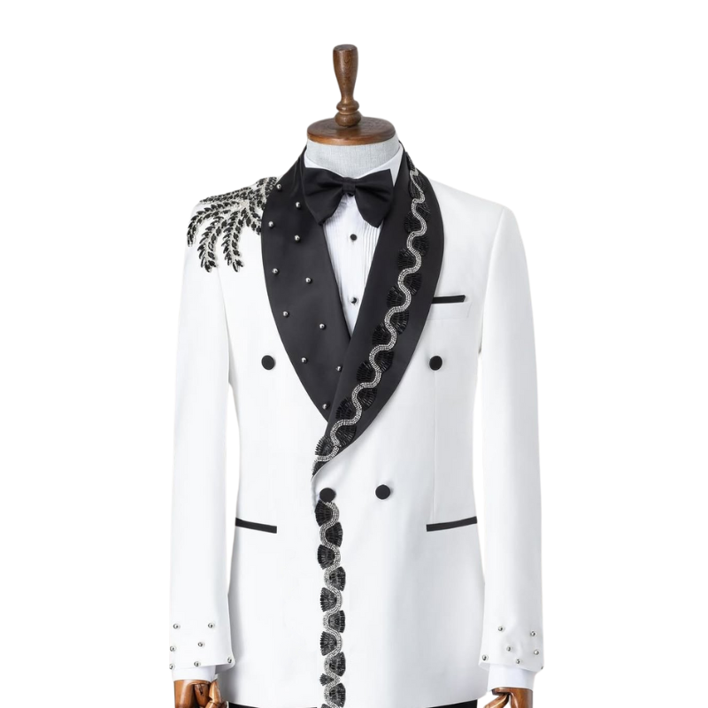 White 2-piece double-breasted Shawl Lapel suit