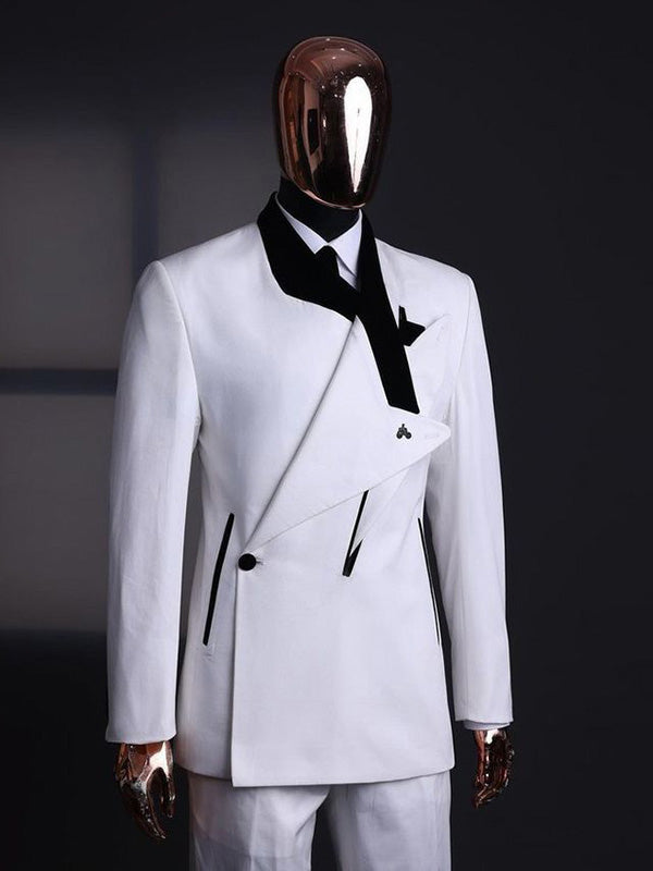 White 2 Piece Peak Lapel 1-button Suit