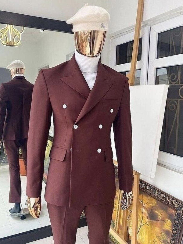 Brick red 2 Piece Peak Lapel Double-breasted Suit
