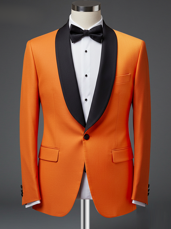 Orange 2 Piece Black Shawl Lapel 1 Button Suit