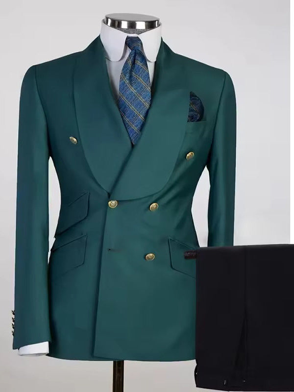 Green 2 Piece Shawl Lapel Double-breasted Suit