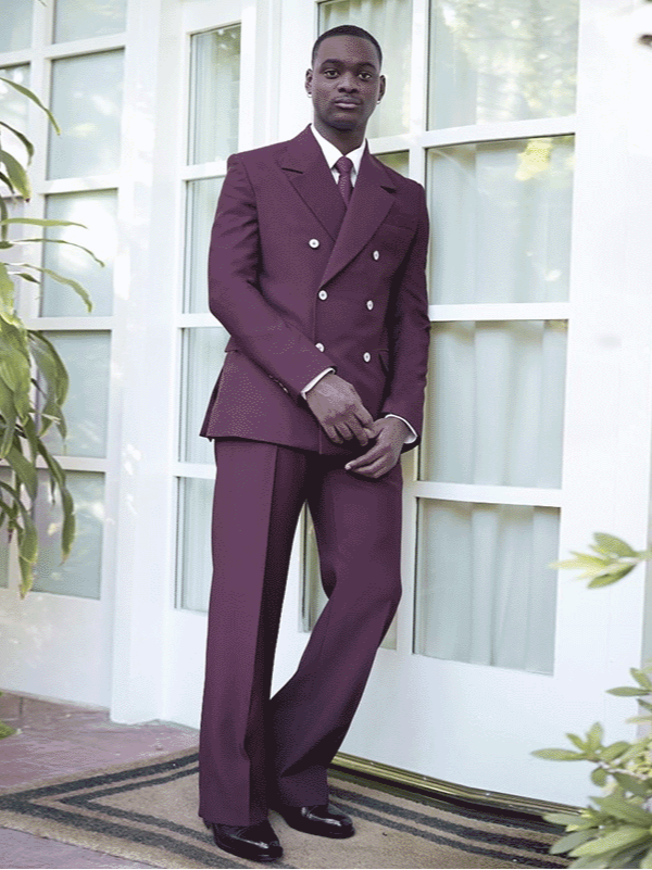 Purple 2 Piece Double Breasted Peak Lapel Suit