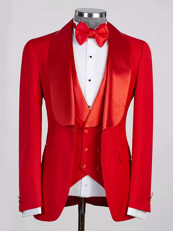 Big Red 3 Piece Single Breasted Shawl Lapel Suit