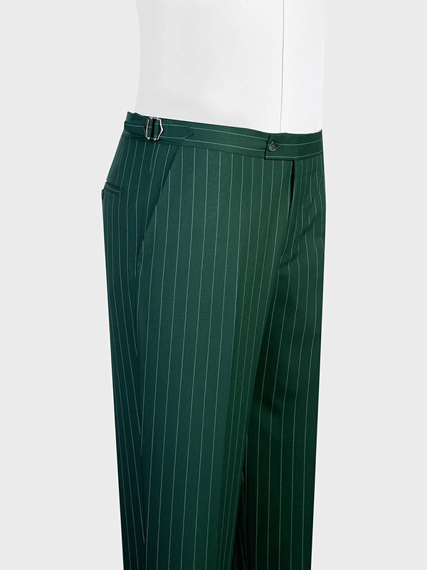 Green Stripe 2 Piece Double Breasted Peak Lapel Suit