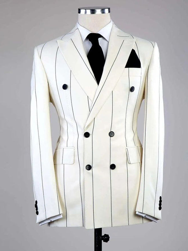 White Stripe 2 Piece Double Breasted Peak Lapel Suit
