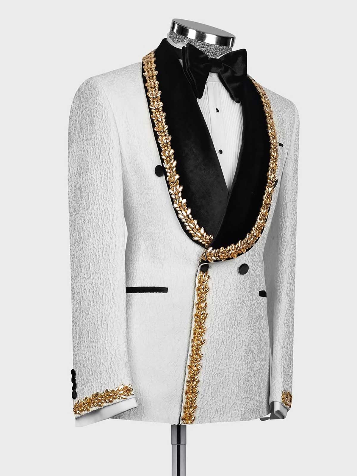 White Jacquard 2-piece Double-breasted Shawl Lapel suit