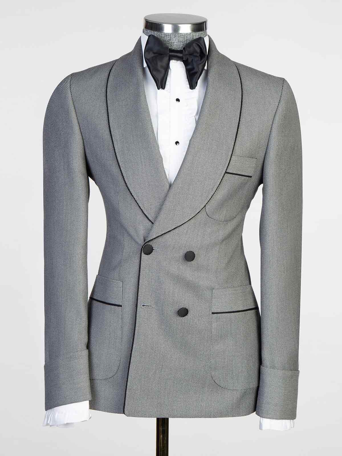Grey 2-piece with belt Shawl Lapel suit