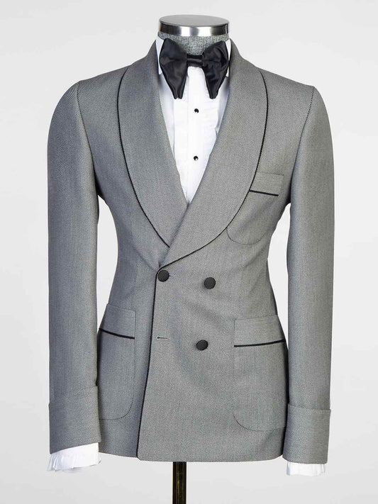 Grey 2-piece with belt Shawl Lapel suit