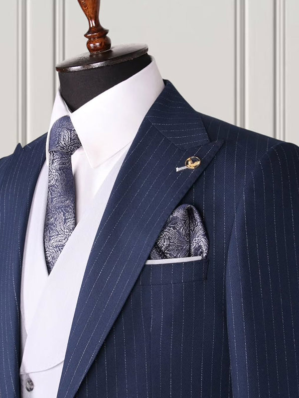 Blue 2-piece 1-button Peak Lapel suit