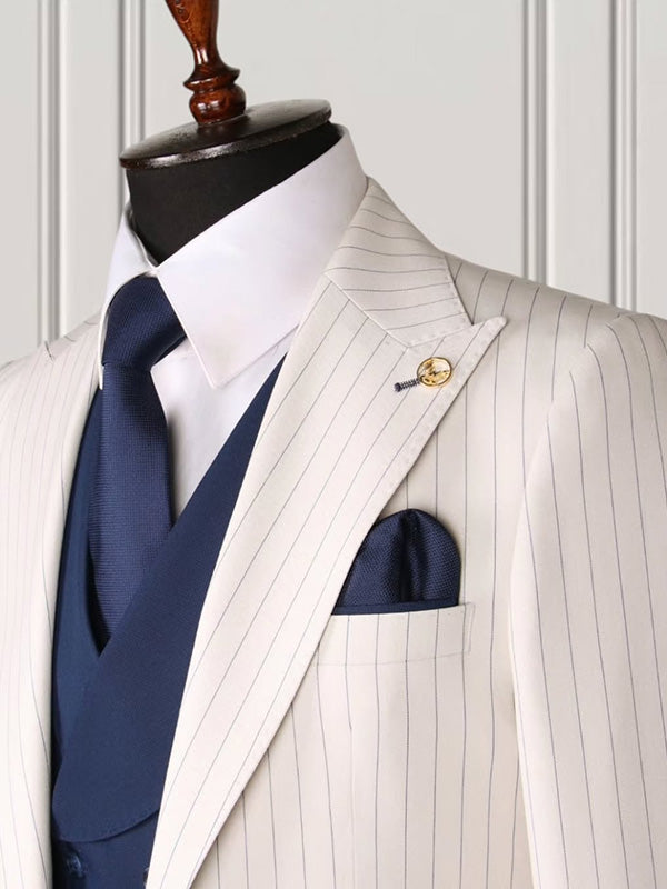 Beige 2-piece 1-button Peak Lapel suit