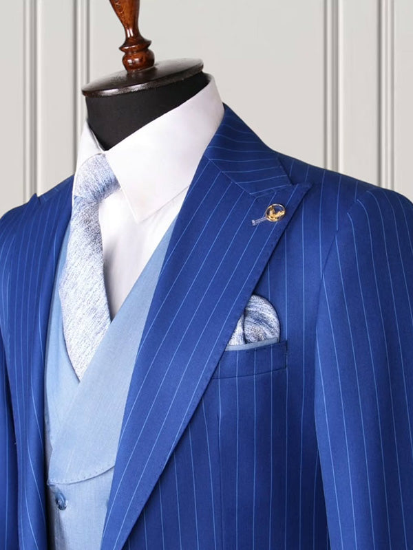 Blue 2-piece 1-button Peak Lapel suit