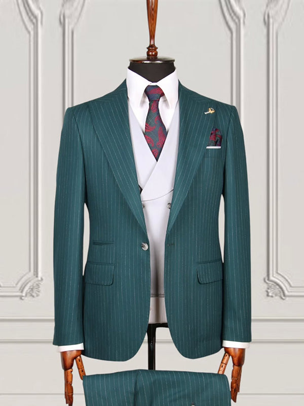 Green 2-piece 1-button Peak Lapel suit