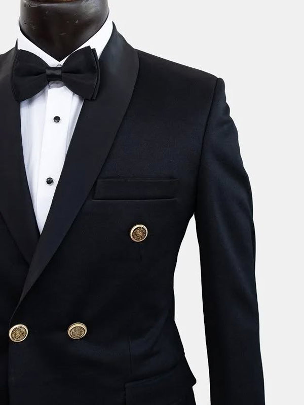 Black 2-piece double-breasted Shawl Lapel suit