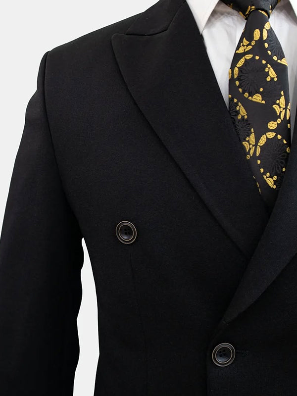 Black 2-piece double breasted Peak Lapel suit