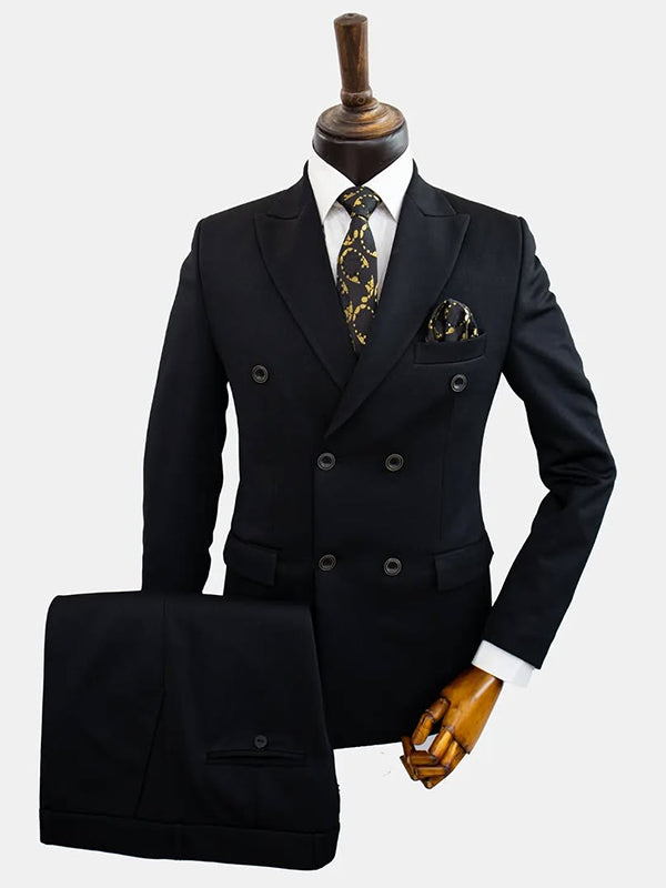Black 2-piece double breasted Peak Lapel suit