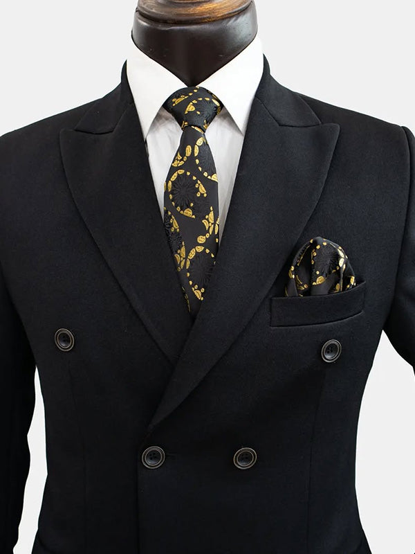 Black 2-piece double breasted Peak Lapel suit