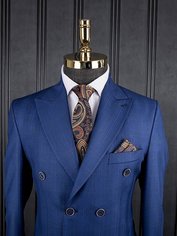 Blue 2-piece double breasted Peak Lapel suit