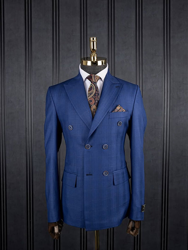 Blue 2-piece double breasted Peak Lapel suit