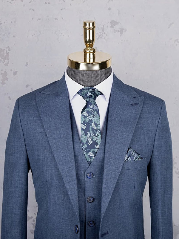 Blue 3-piece 1 button Peak Lapel suit