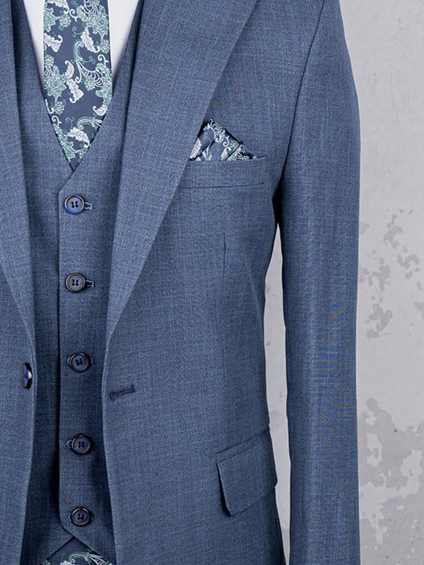 Blue 3-piece 1 button Peak Lapel suit