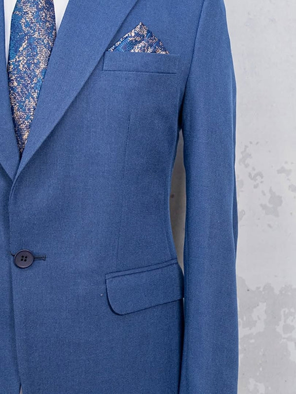 Blue 2 piece single breasted Peak Lapel suit