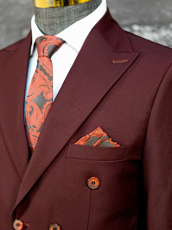Burgundy 2-piece double-breasted Peak Lapel suit