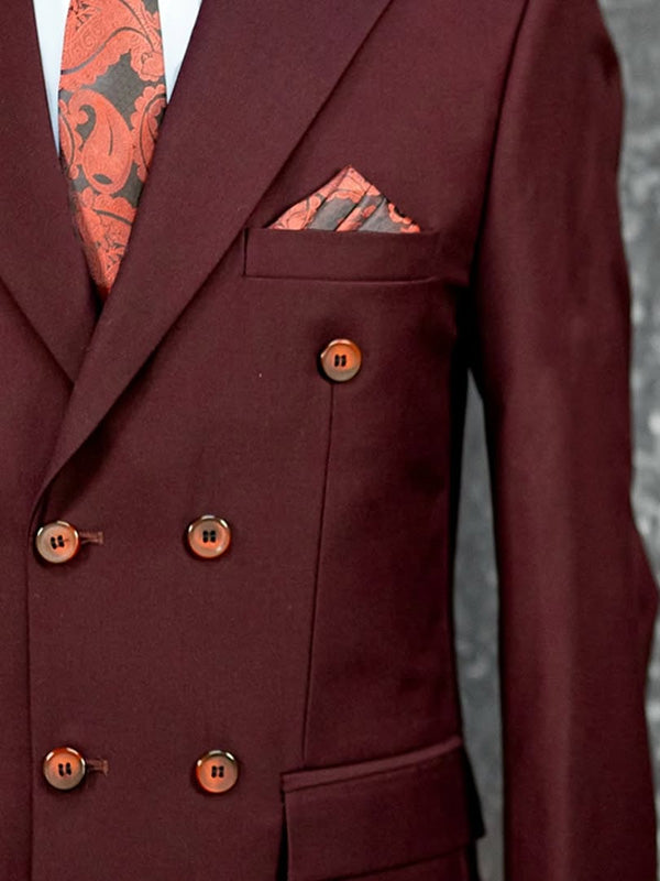 Burgundy 2-piece double-breasted Peak Lapel suit