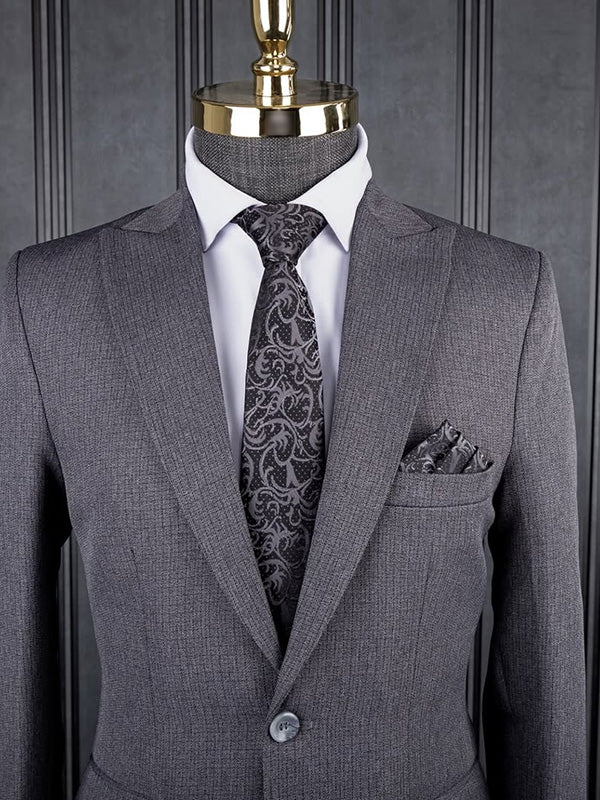 Grey 2-piece 1-button Peak Lapel suit