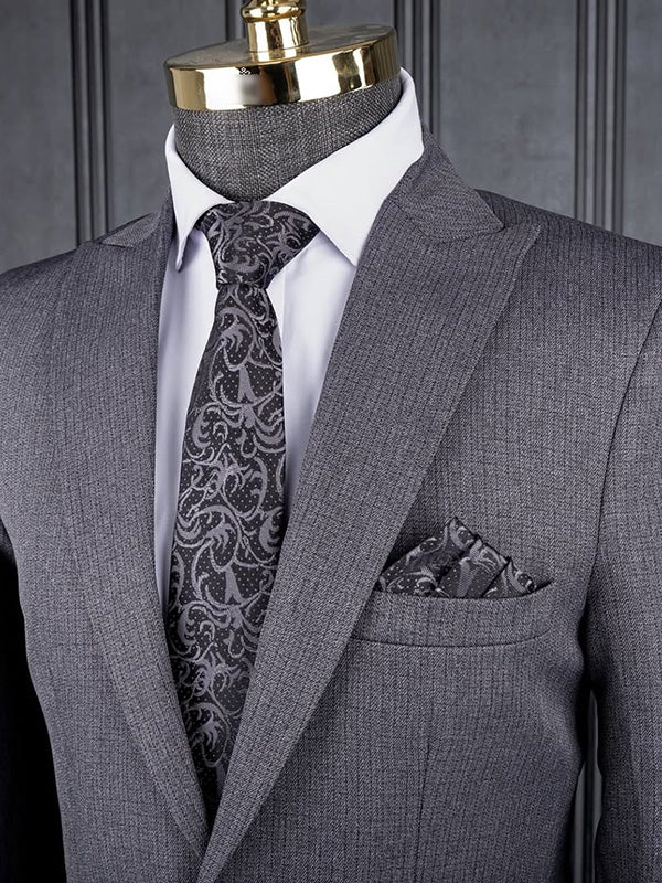 Grey 2-piece 1-button Peak Lapel suit