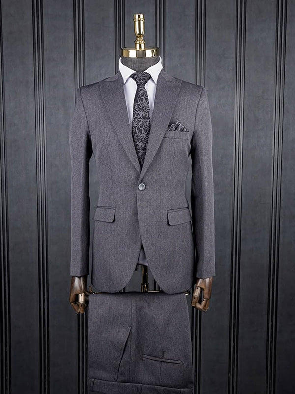 Grey 2-piece 1-button Peak Lapel suit