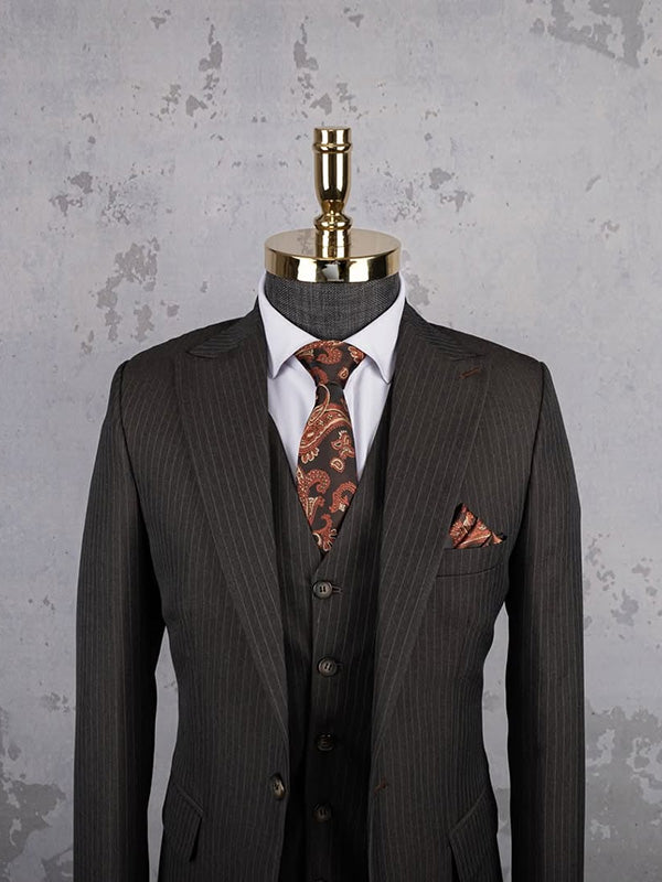 Black Stripe 3 Piece 1 Button Peak Lapel suit