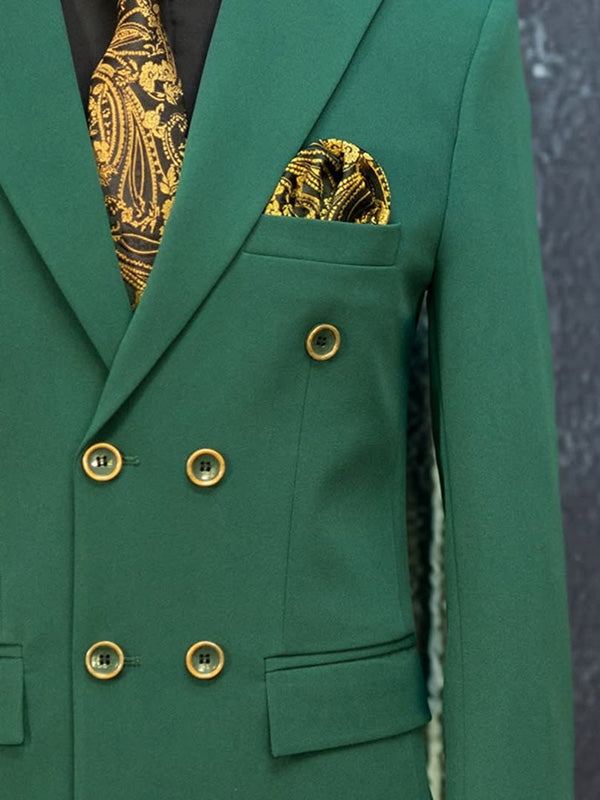 Green 2 Piece Double Breasted Peak Lapel suit