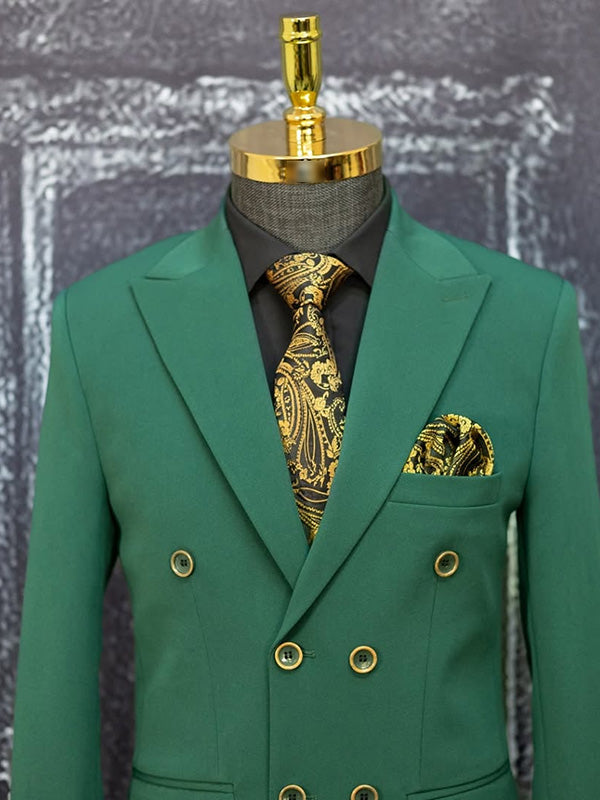 Green 2 Piece Double Breasted Peak Lapel suit