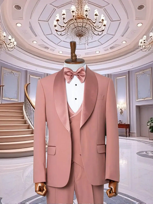 Pink 2-piece 1-button Shawl Lapel suit