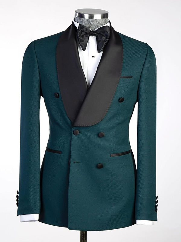 Dark green 2-piece double-breasted Shawl Lapel suit